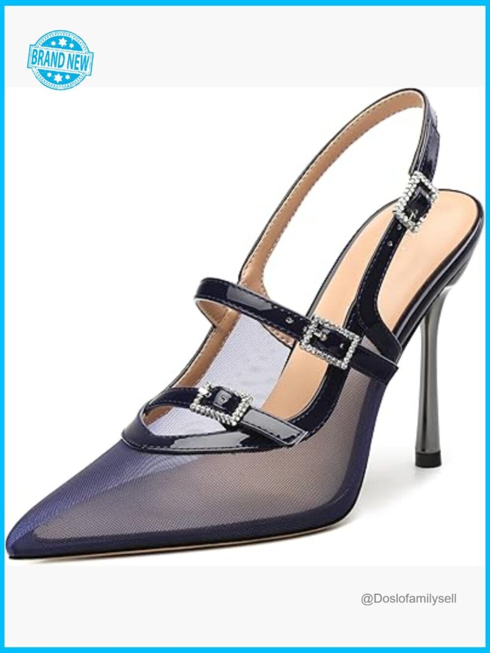 Slingback Stiletto Heels Pointed Toe Mesh Pumps Slip On Dress Shoes 3.5 Inch
